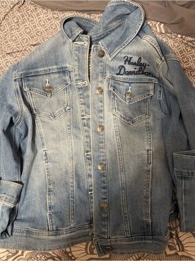 Harley-Davidson Light Blue Denim Jacket with Embroidered Logo